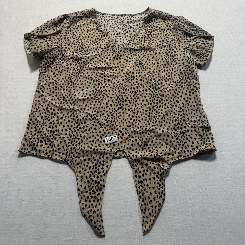 Short Sleeeve Blouse Women Sz M Brown Pre-owned Excellent